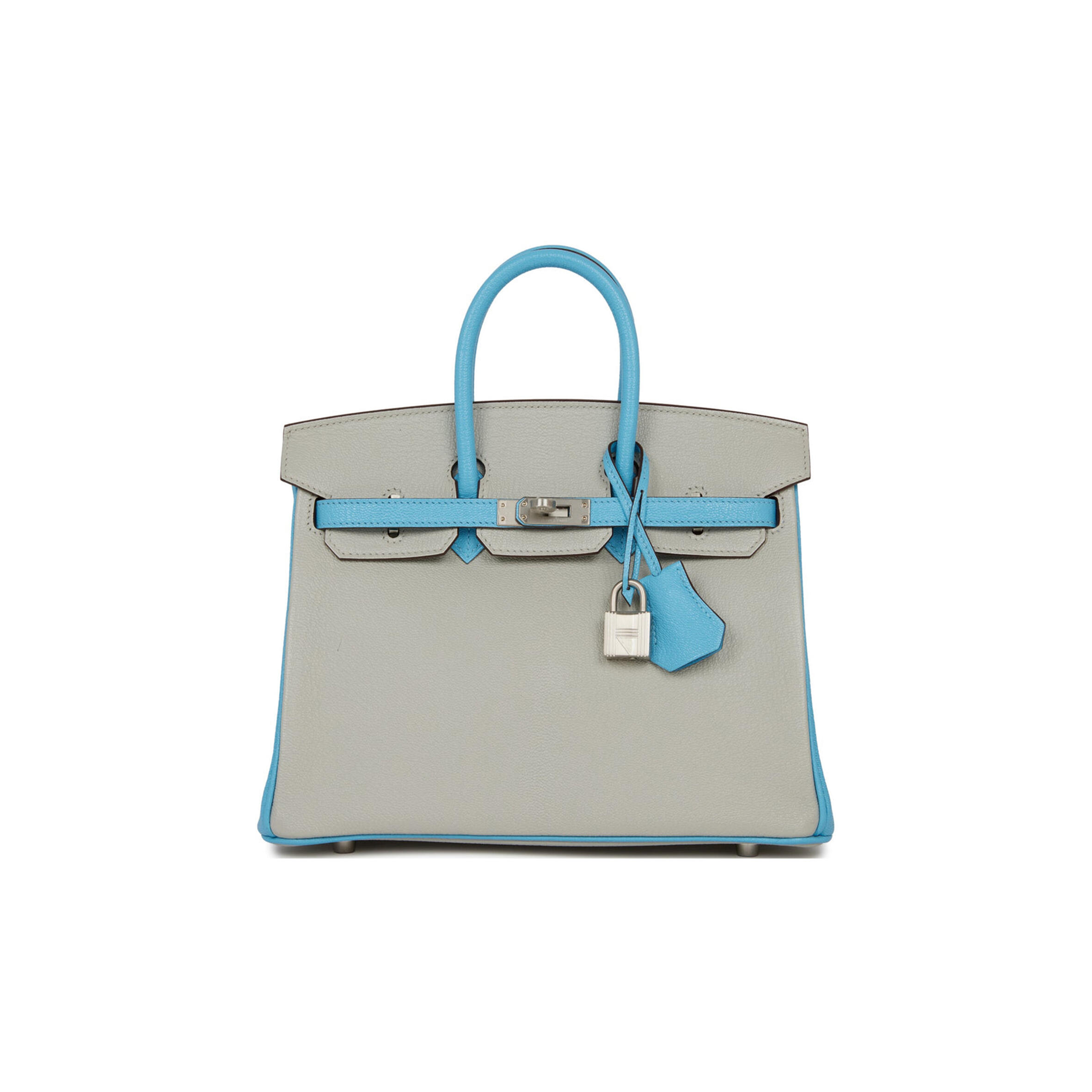 H**me5 SPECIAL ORDER (HSS) BIRKIN 25 GRIS PERLE AND BLEU DU NORD CHÈVRE BRUSHED PALLADIUM HARDWARE HANDMADE (25cm) Master Quality